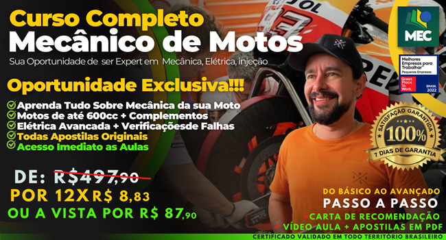 Curso Completo de Mecânico de Motos + Injeção Eletrônica (Vídeo Aulas)